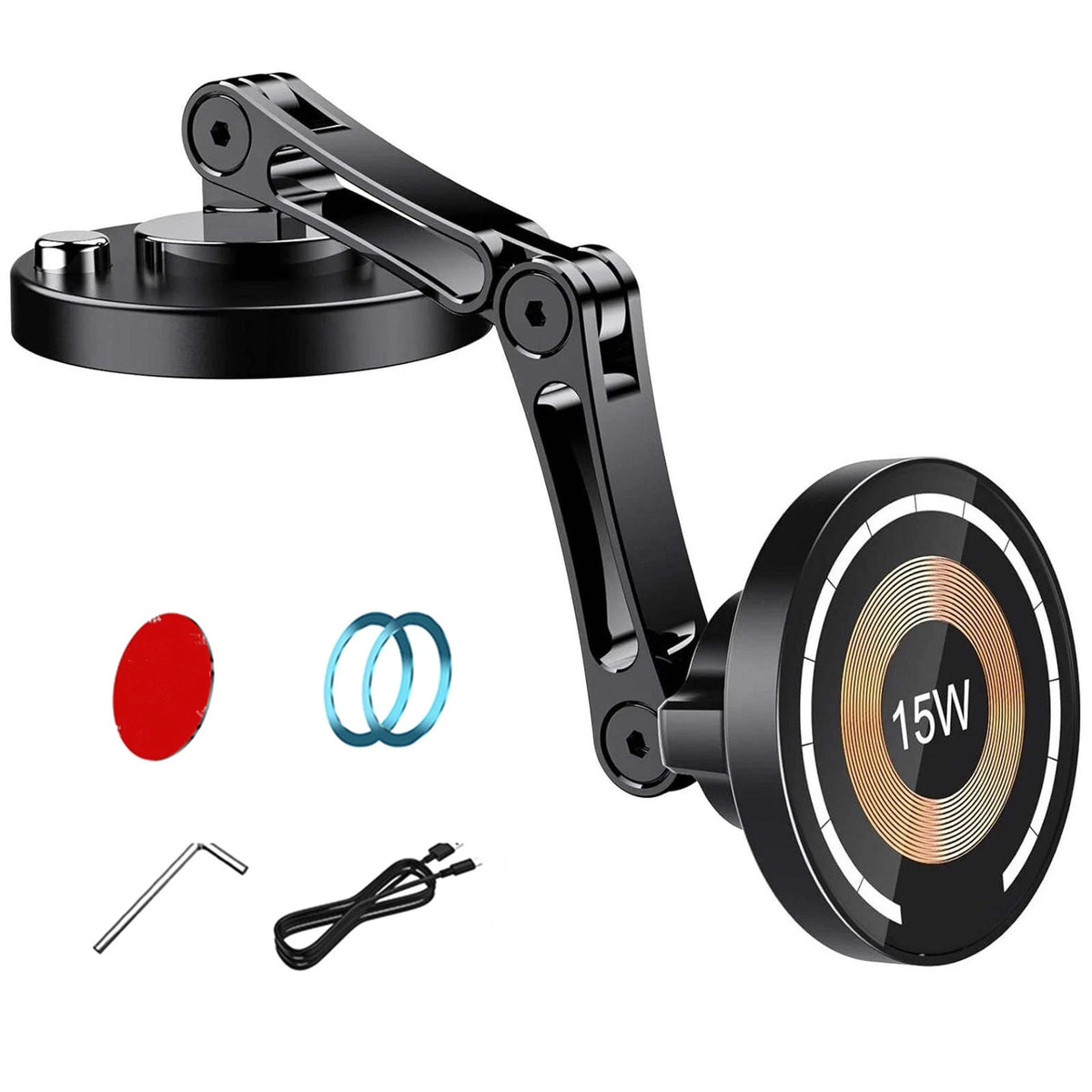 Magnetic Phone Mount with 15W Wireless Charging for iPhone Android Devices