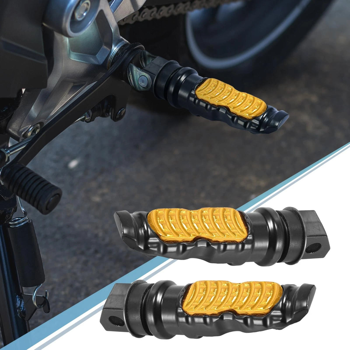 Rearset Foot Pegs Pair 8.5mm Aluminum for Motorcycle Gold Tone (Universal)