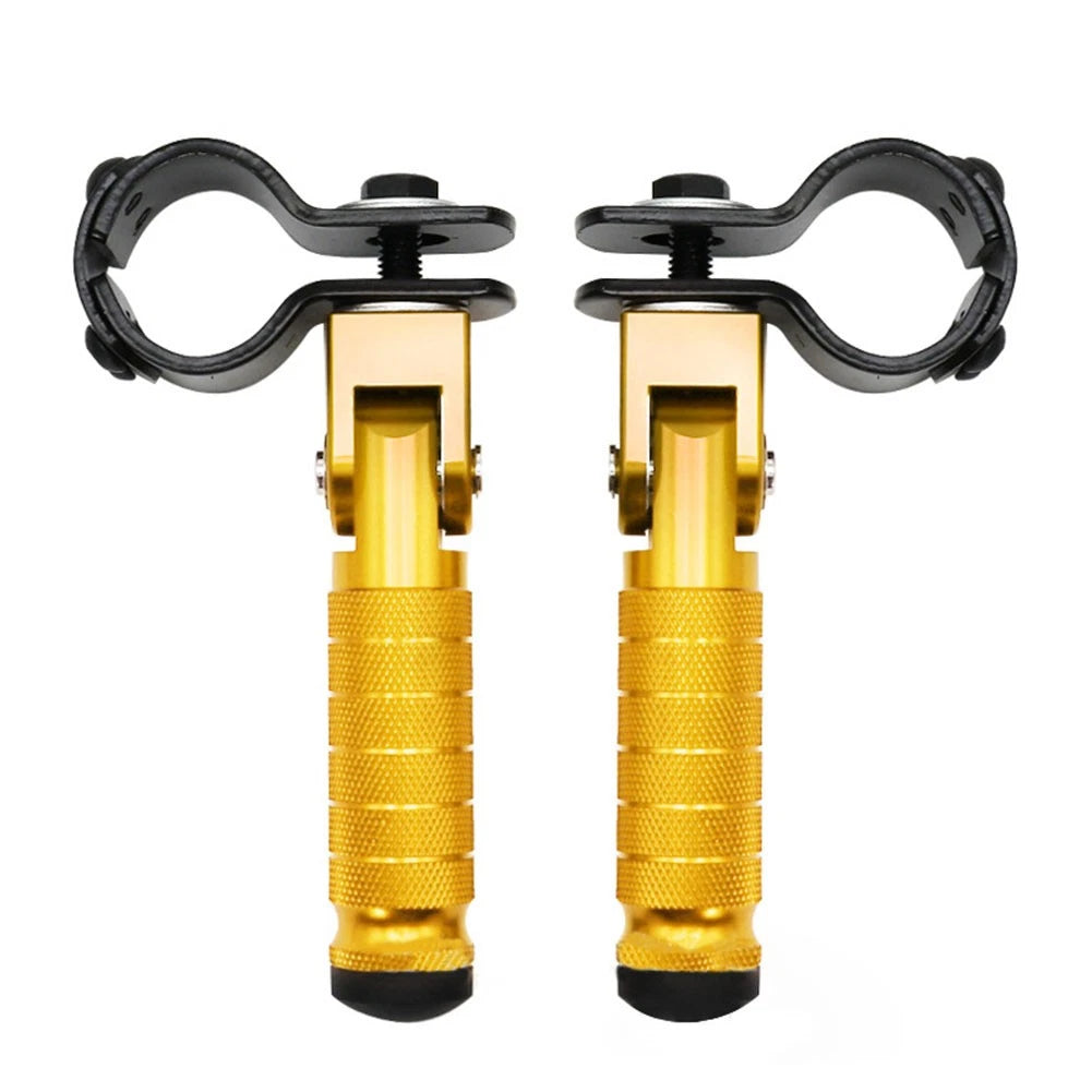 2X Gold Motorcycle Folding Rear Footpeg Kit for Universal Models (30mm-32mm)