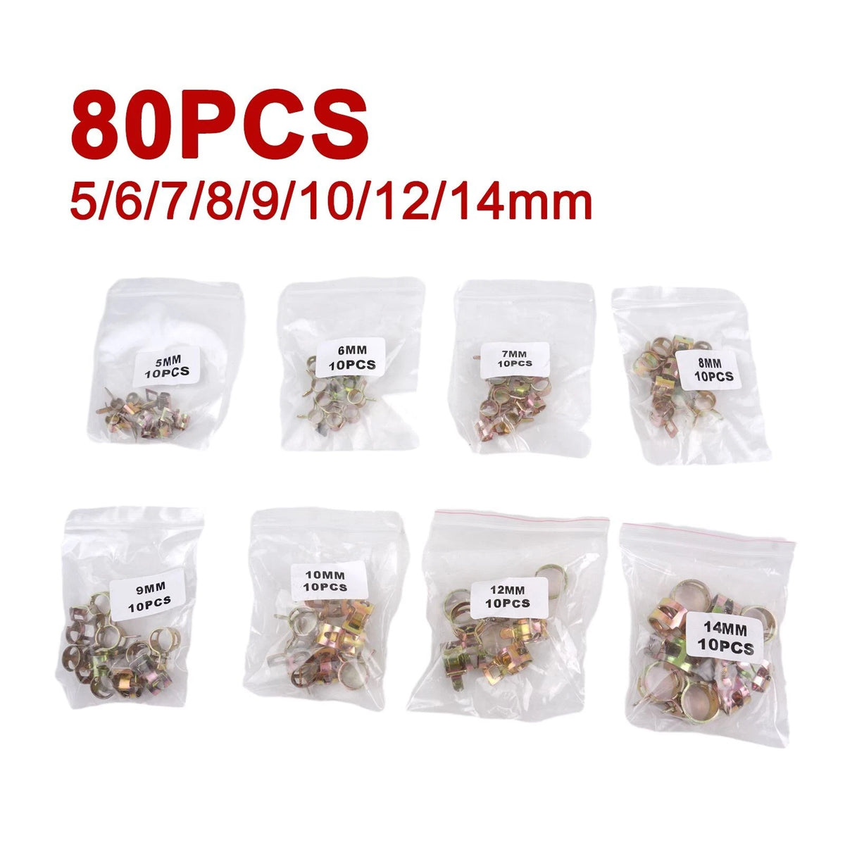 80 PCS Spring Clip Clamp Assortment Kit for Automotive Vacuum Fuel Hoses