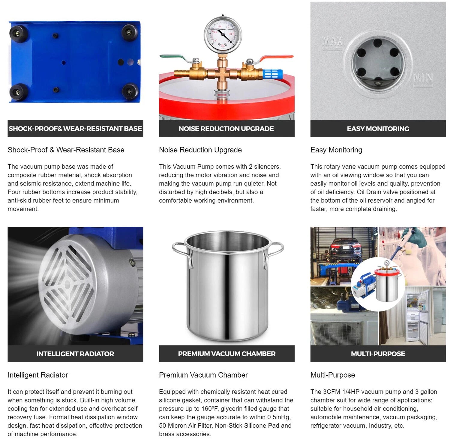3 Gallon Vacuum Chamber Kit with 3CFM Single Stage Pump
