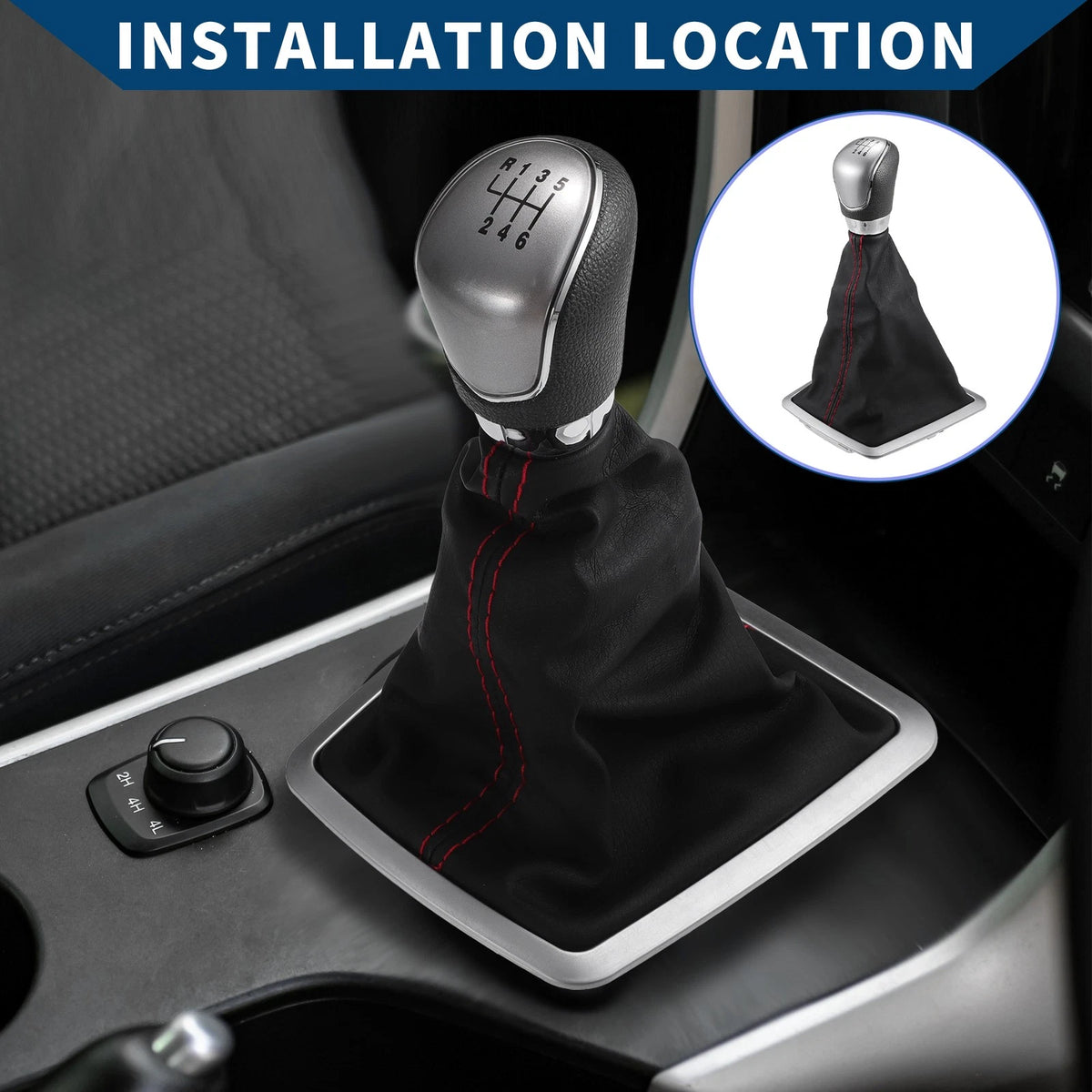 6 Speed Shift Knob with Dust Cover for Ford Focus Faux Leather Black (2012–2018)