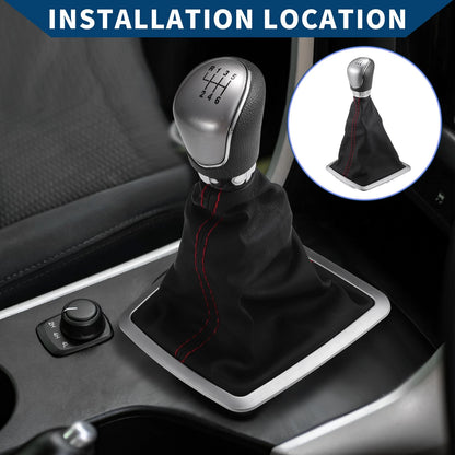 6 Speed Shift Knob with Dust Cover for Ford Focus Faux Leather Black (2012–2018)