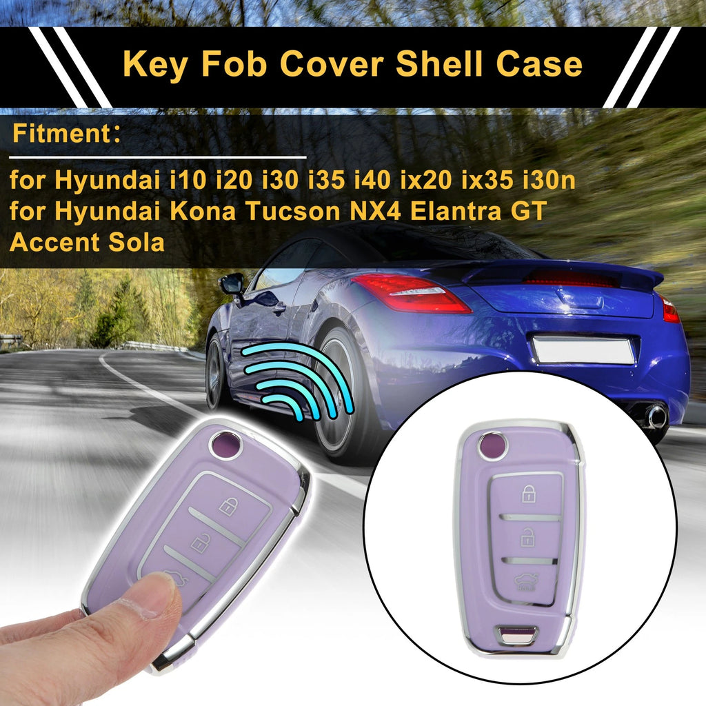 TPU Key Case with Silver Trim for Hyundai i10 (Buttons) (2014–2019)