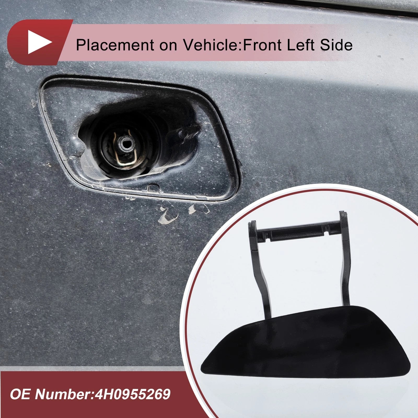 Front Left Washer Nozzle Cover Cap for Audi A8 (2009–2014) 1 Pcs Black