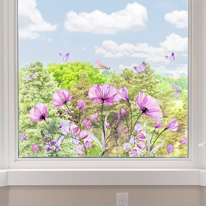 Static Window Sticker for Universal Use (11.81 x 23.62 in) - Purple Flowers & Butterflies