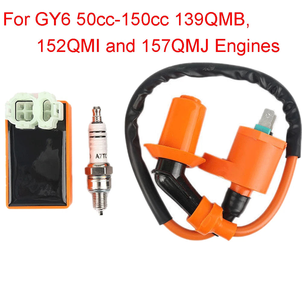 Racing Ignition Coil + Spark Plug + AC CDI Box For GY6 50-150cc 4-Stroke Engine