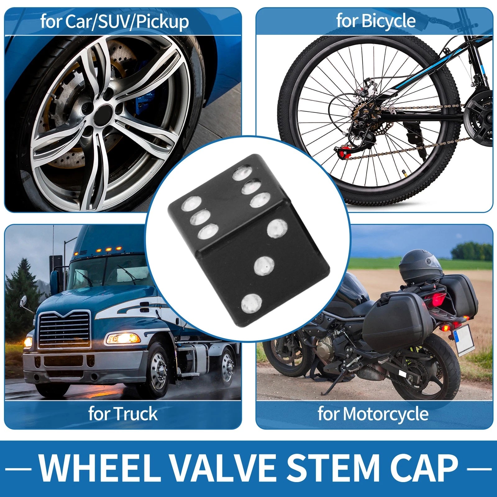 Valve Stem Caps 15x15MM Black Replacement for Car SUV Bike RV (4-Pack)