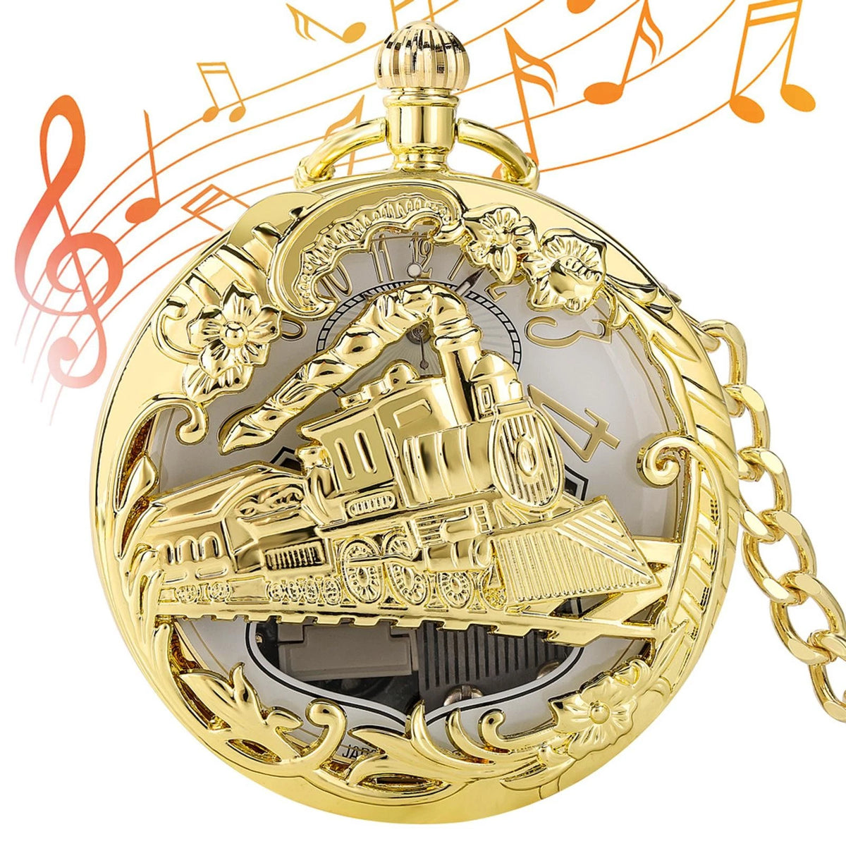 Musical Pocket Watch with Chain for Train Case (Quartz)