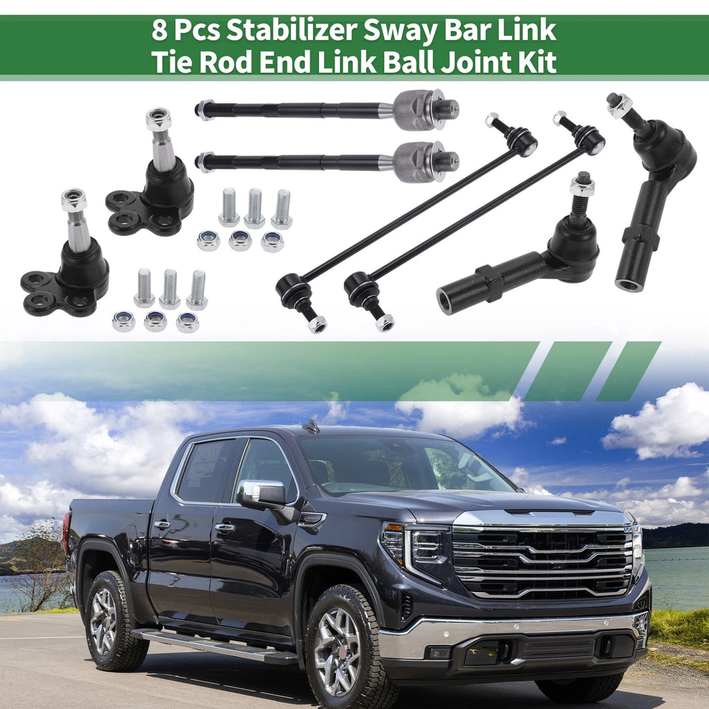 8 Pcs Suspension Kit Tie Rod Ends Sway Bar Link Ball Joint for GMC (2000–2020)