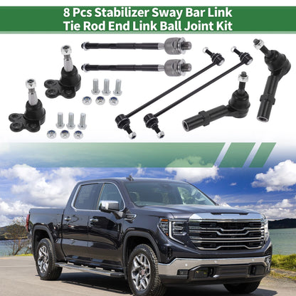 8 Pcs Suspension Kit Tie Rod Ends Sway Bar Link Ball Joint for GMC (2000–2020)