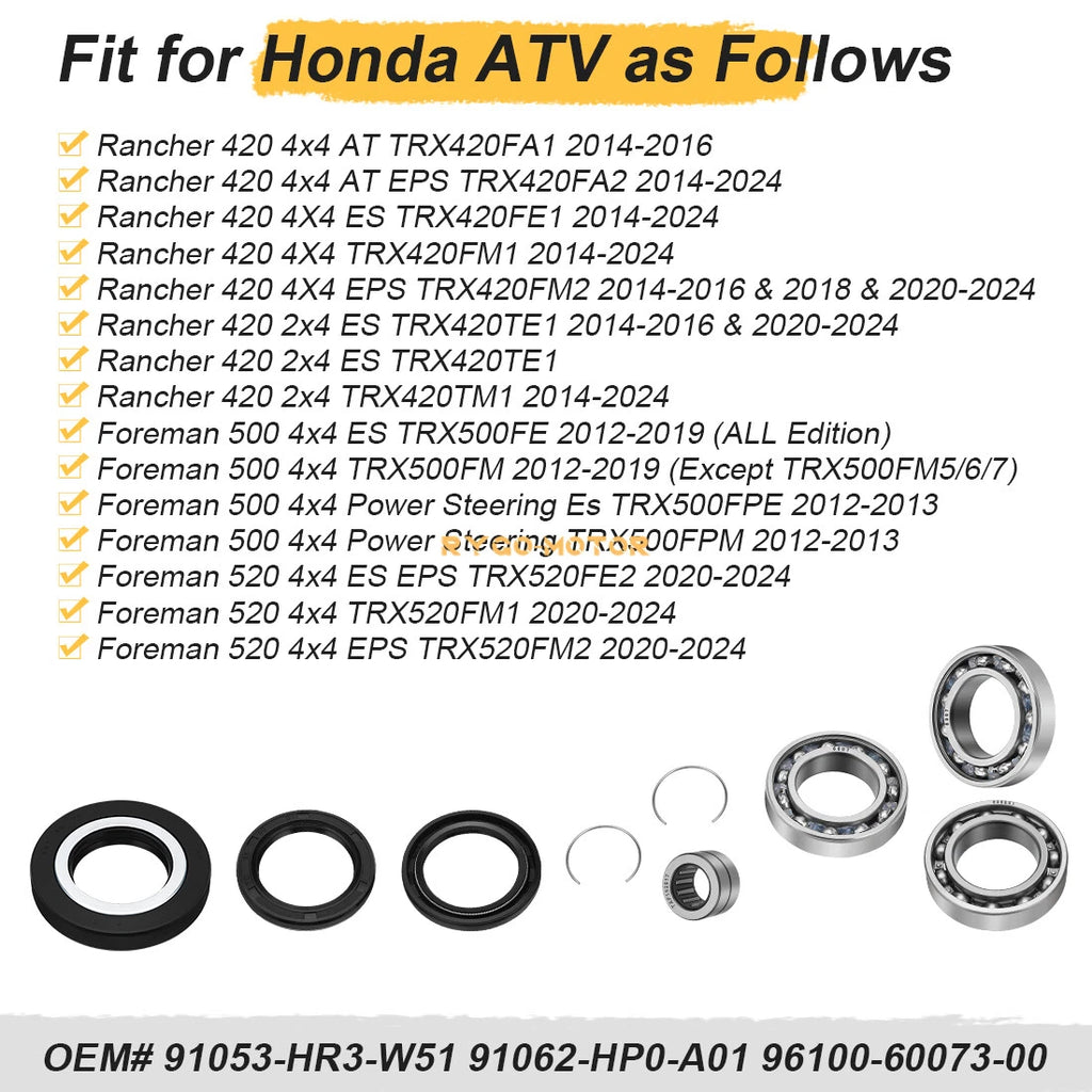 Rear Differential Bearing Seal Kit for Honda Rancher 420, Foreman 500 (2007–2021)