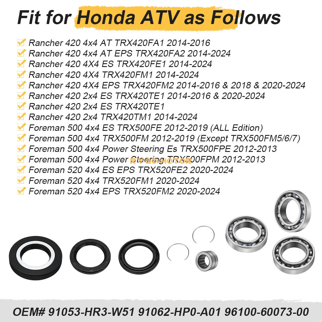 Rear Differential Bearing Seal Kit for Honda Rancher 420, Foreman 500 (2007–2021)