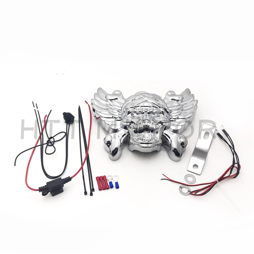 Chrome Skull Horn Cover with Red Light Bulb for Harley V-Rod (1992–2020)