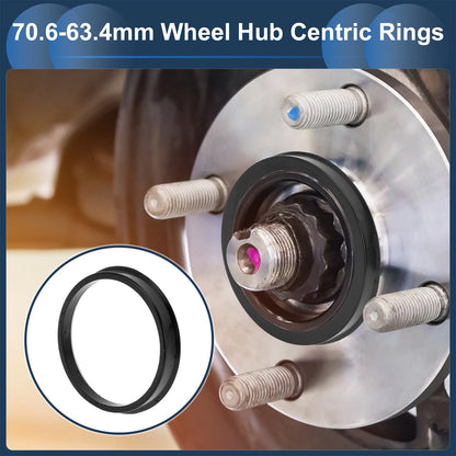 Set of 4 Wheel Hub Centric Rings for Car (70.6mm to 63.4mm) Black Polycarbonate
