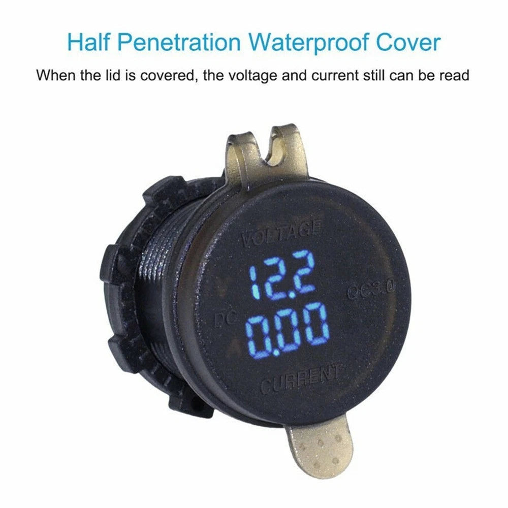 LED USB Volt Meter Socket for Motorcycle (Waterproof, Fast Charge)