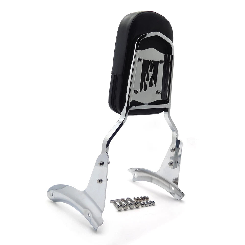 Chrome Flame Backrest Sissy Bar with Leather Pad for Honda Shadow Aero (2004–2009)