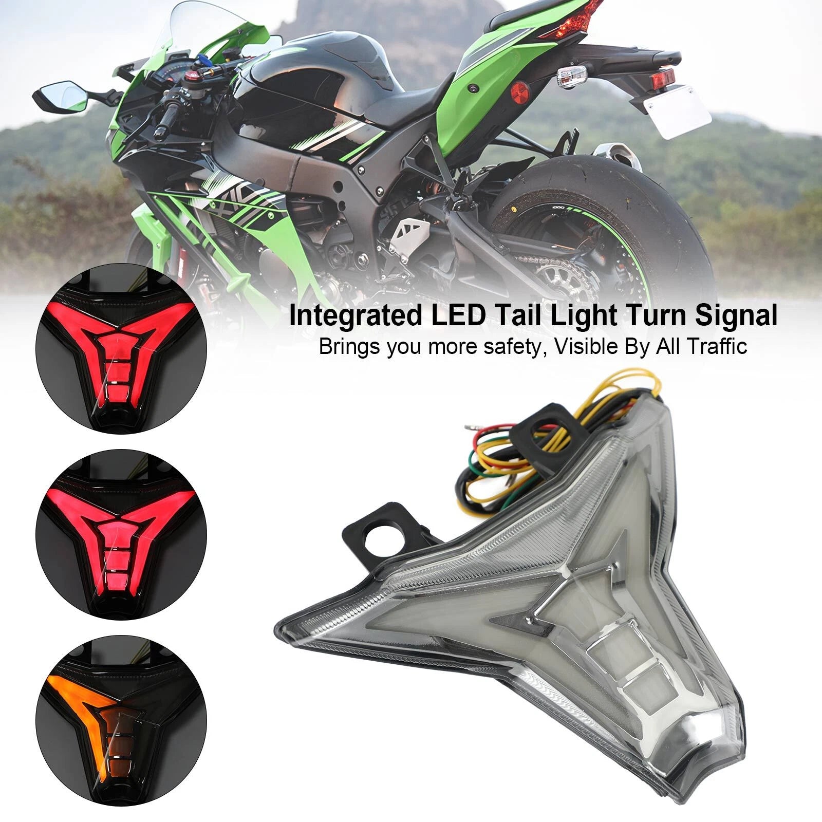 Integrated Tail Light Turn Signal for Kawasaki Ninja ZX10R Z1000 (2013–2022) Black T9