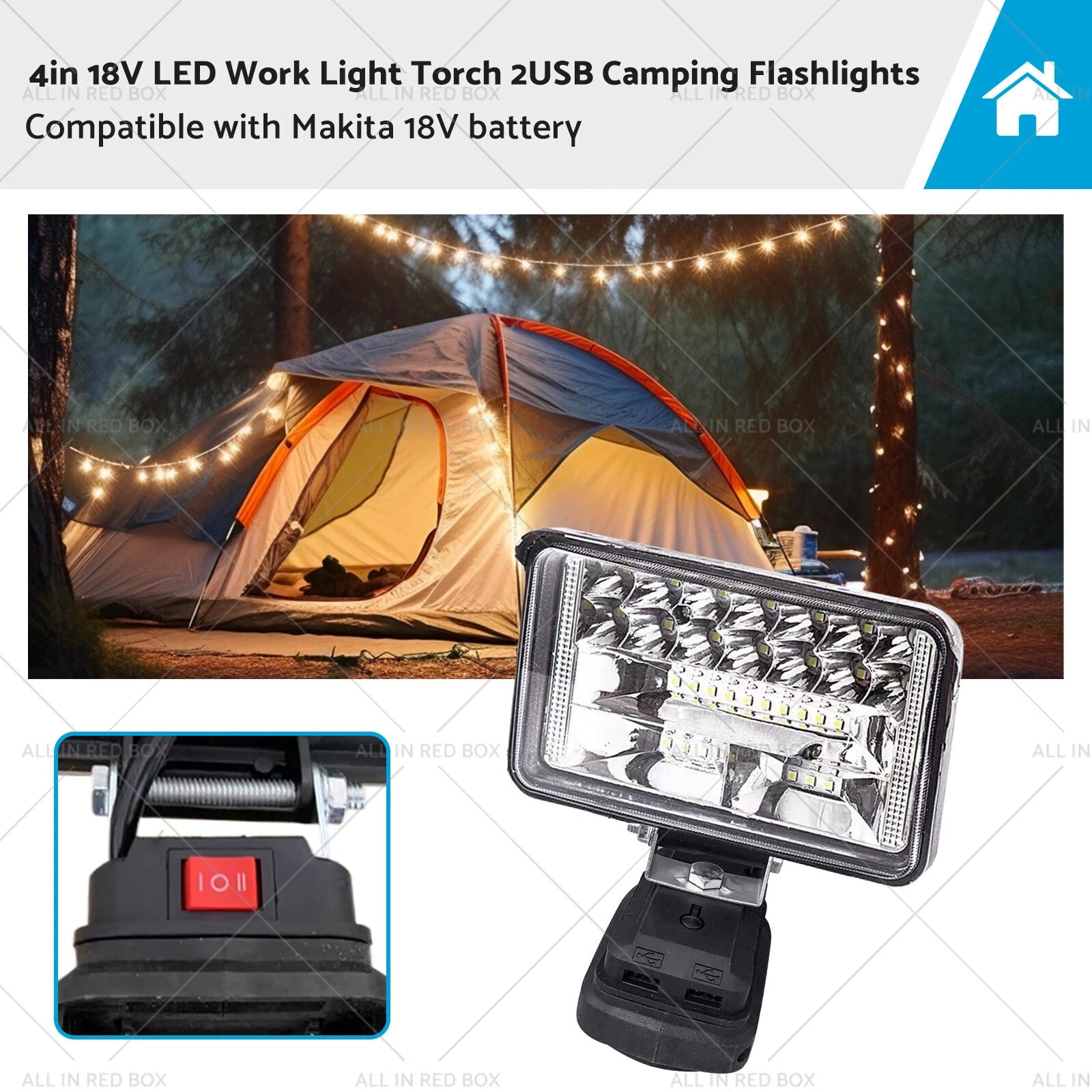 LED Work Light Torch for Makita 18V Battery (Compatible with 2USB)
