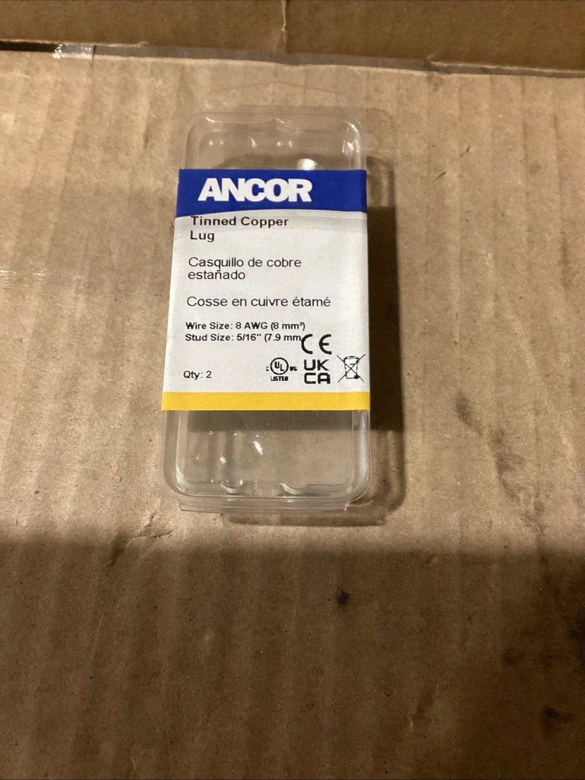2X Tinned Copper Lug 8 AWG 5/16" Stud for Ancor 252235