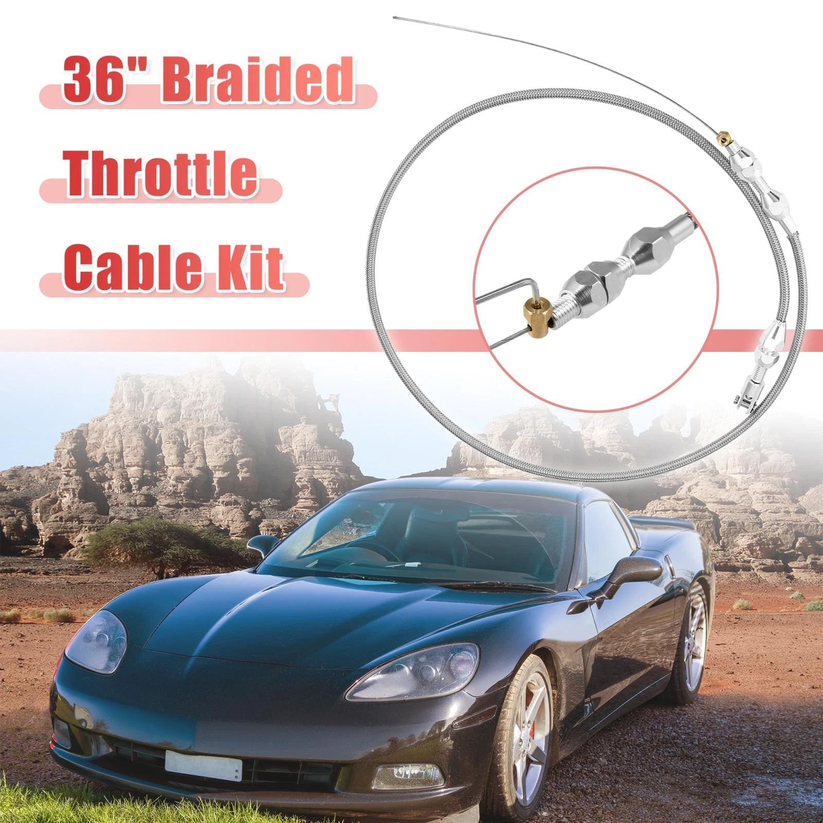 36 Inch Braided Throttle Cable Kit for Chevrolet LS Swap (1997–2007)