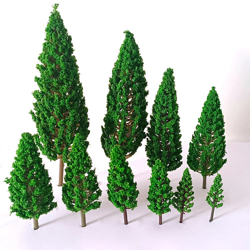 10pcs Green Pine Trees for DIY Railroad Garden Park Diorama (1.88"-6.29")