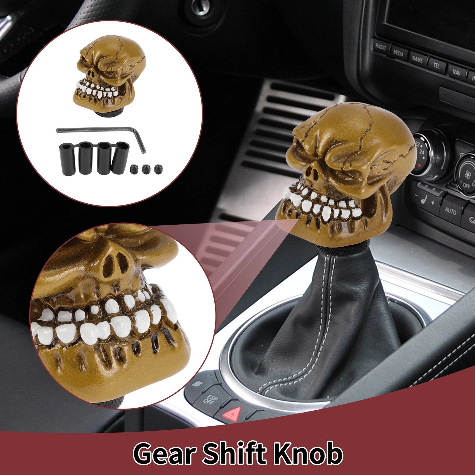 Skull Shift Knob with 4 Adapters for Universal Vehicles (Manual/Automatic)