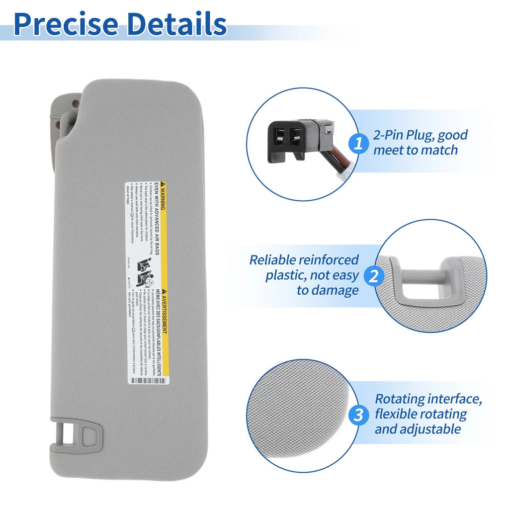 Left Side Sun Visor for Chevrolet Silverado 1500 2500 3500 (2015–2018) Gray