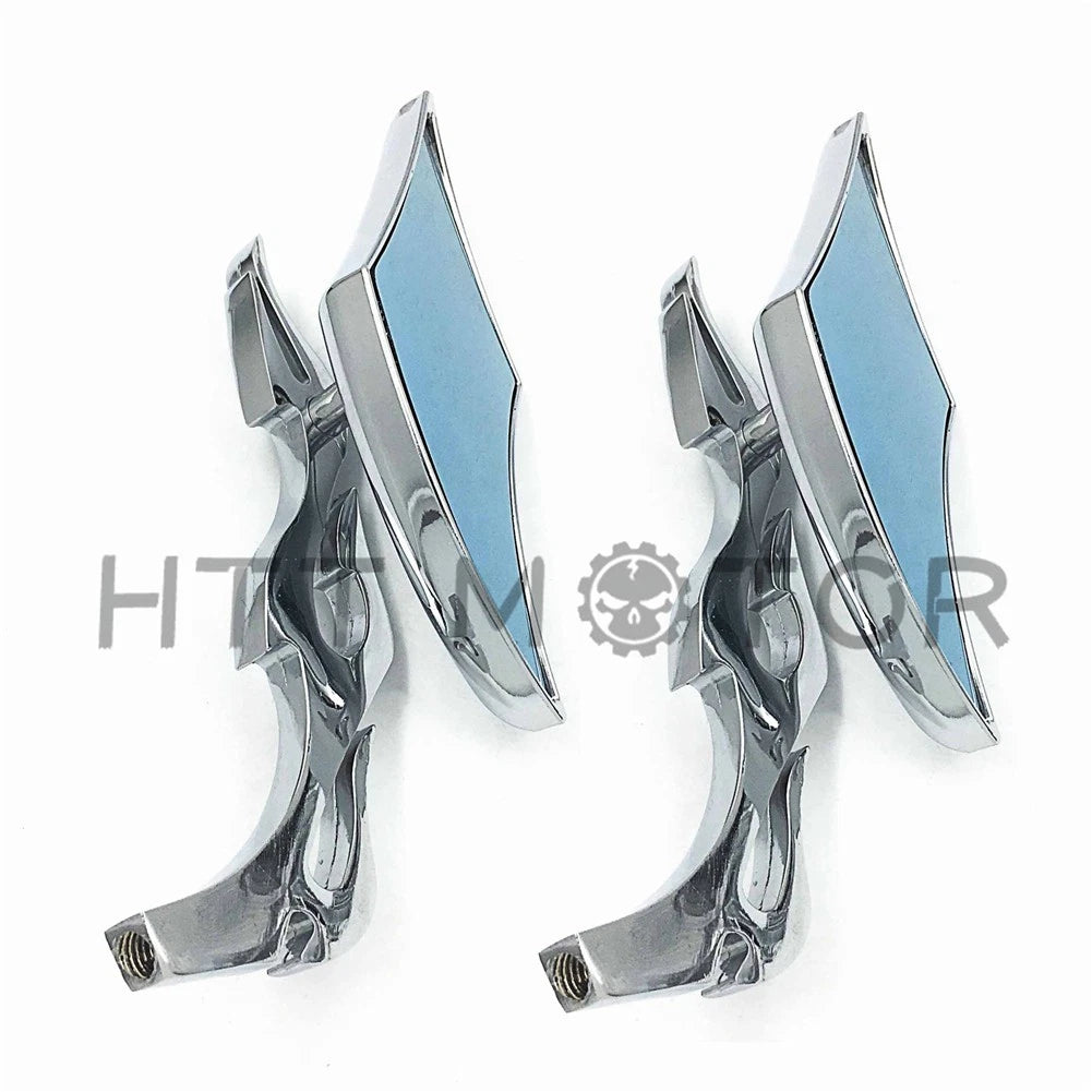 Chrome 8MM 10MM Flame Twisted Diamond Rear View Mirrors for Cruiser Chopper