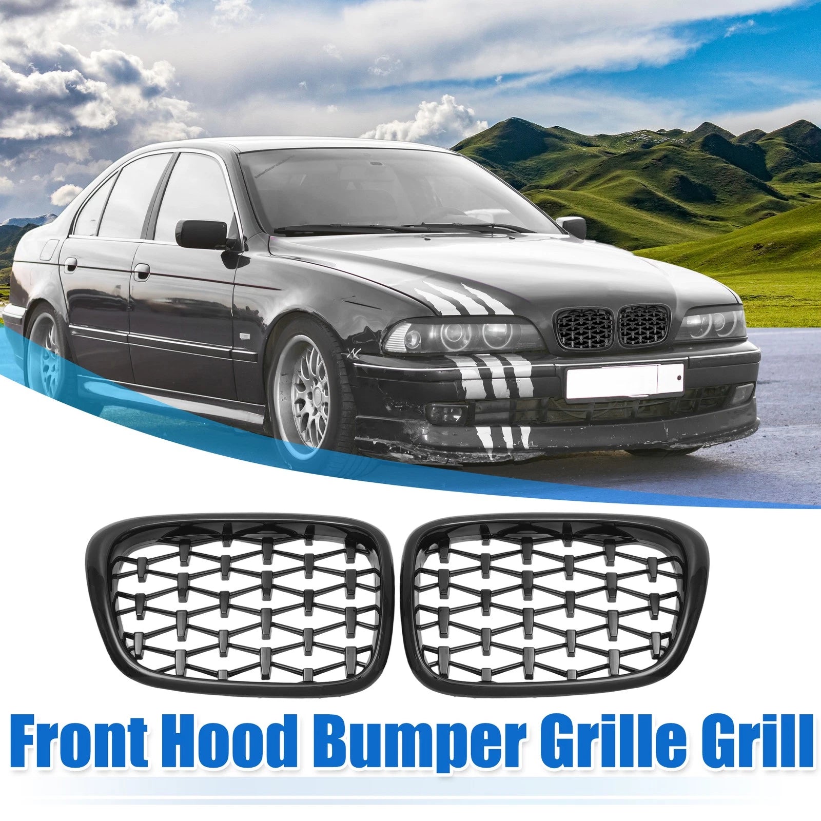 Front Hood Bumper Grille Grill for BMW 525i 530i E39 2001–2003 Pair
