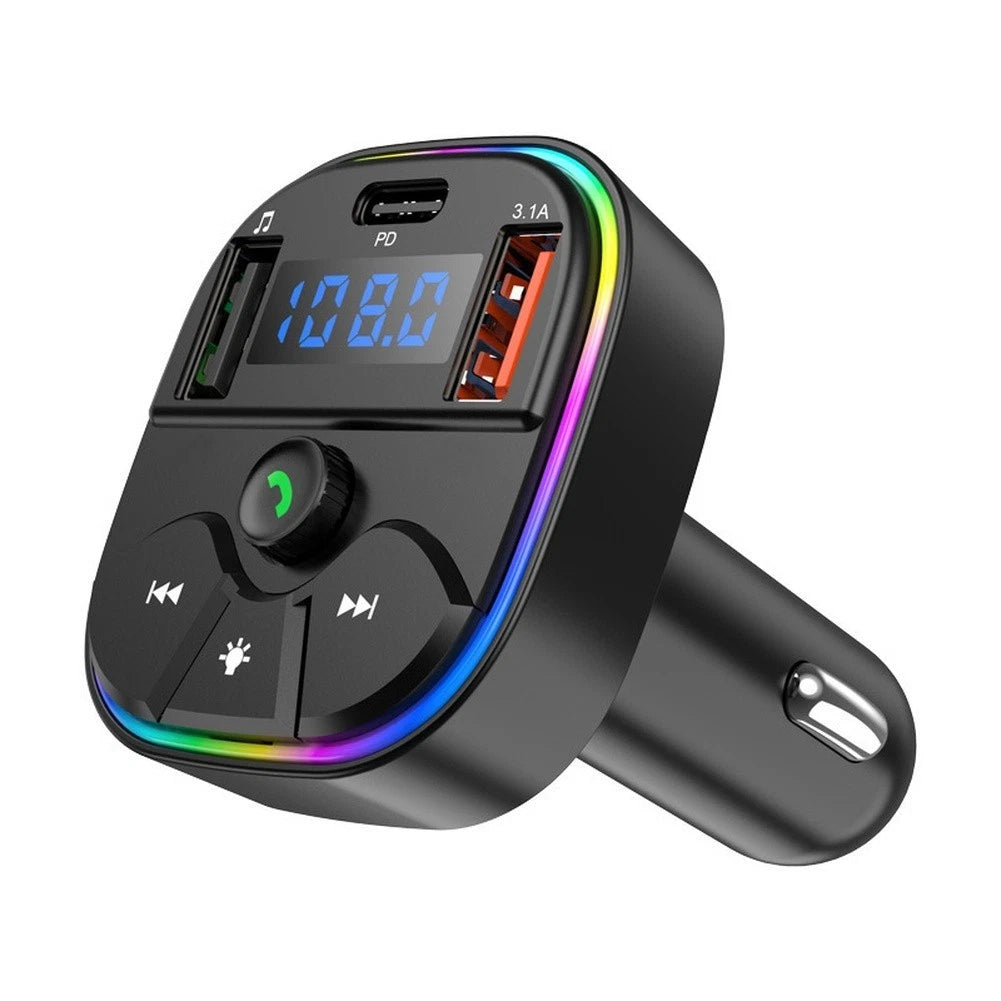 Dual USB Car Charger FM Transmitter with USB-C for MP3 Player