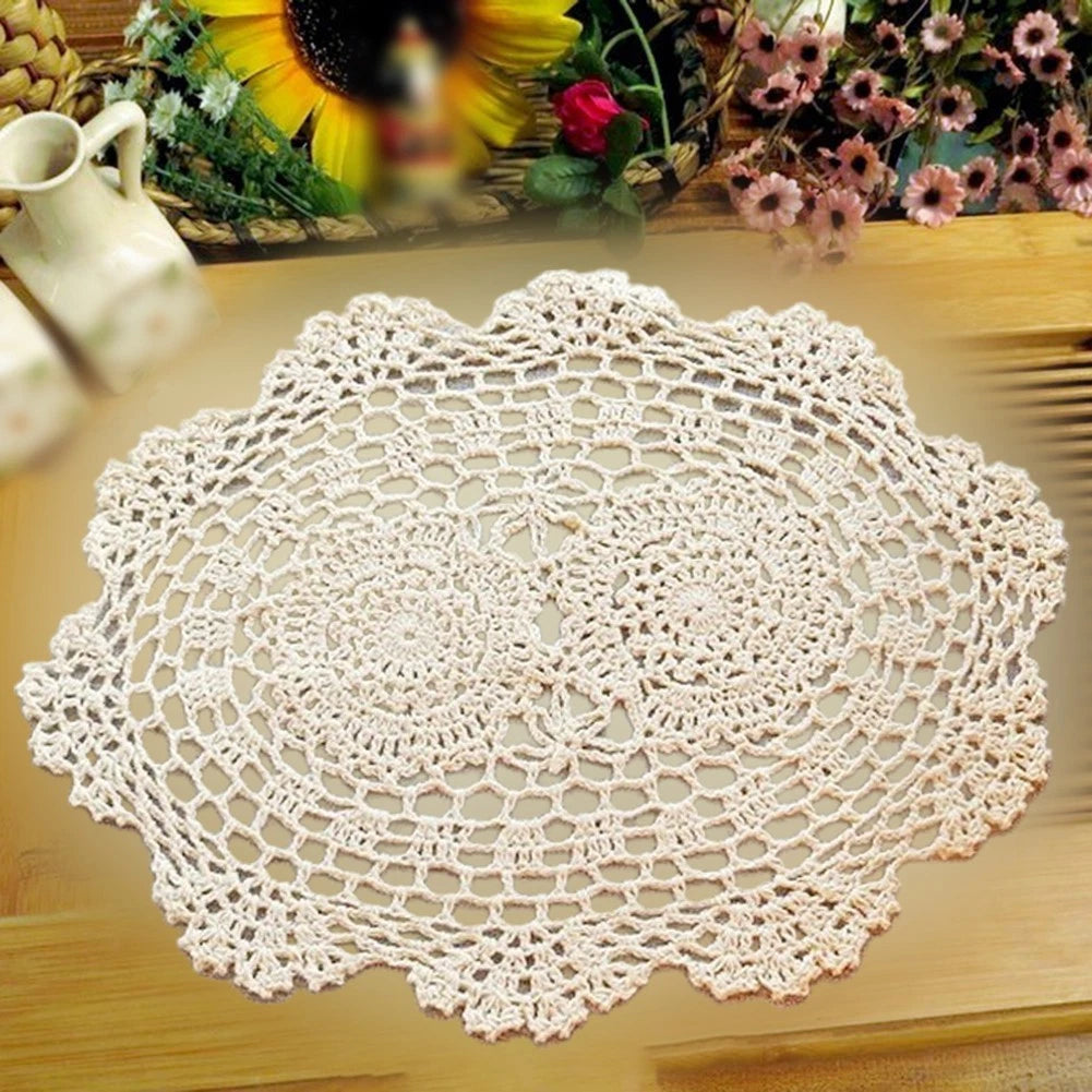 Table Mat for 2022 (25x35cm, Beige/White, Cotton Lace Doilies)