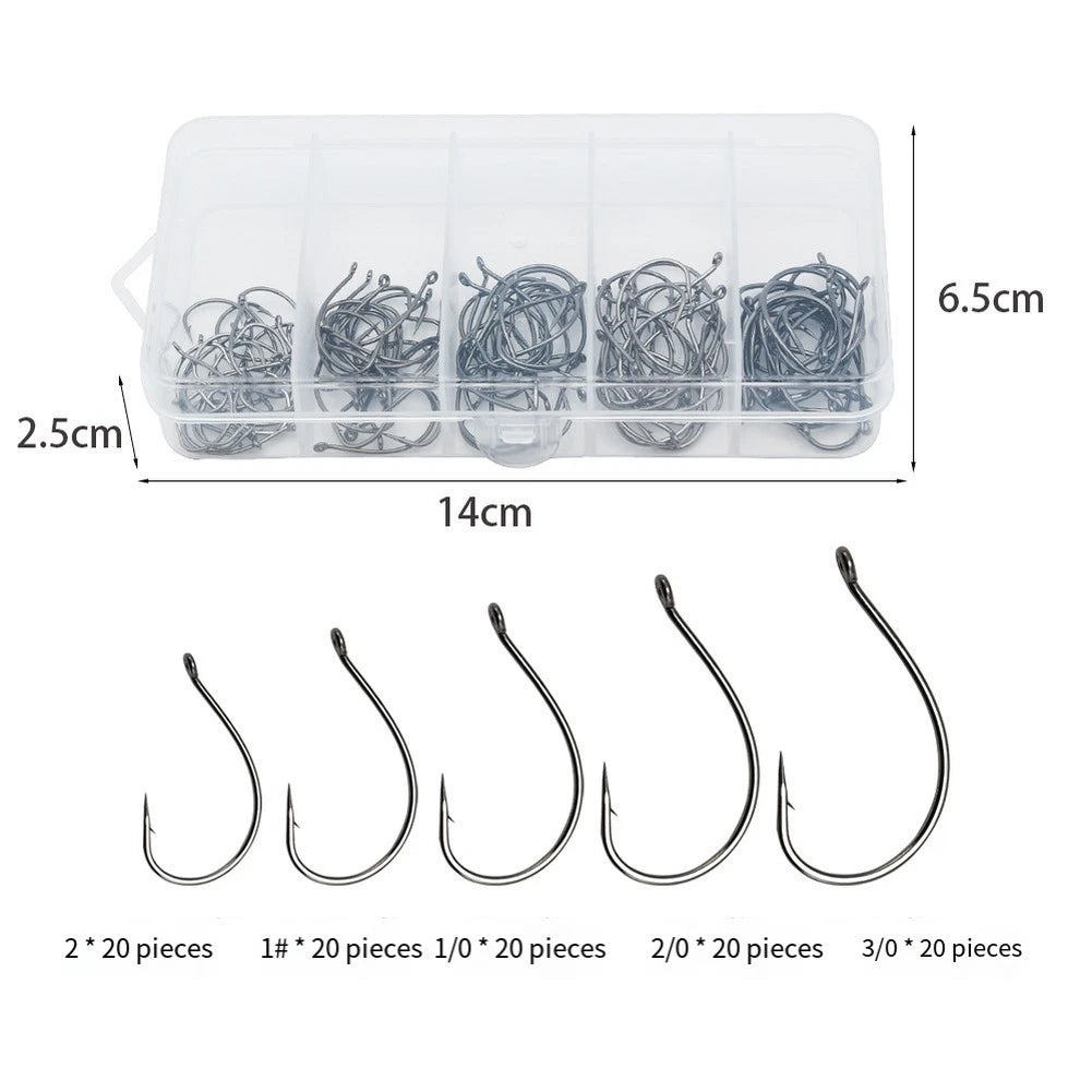 2 Barbed Single Hooks 100-Pack for Soft Worm Bait Fishing (Grey)