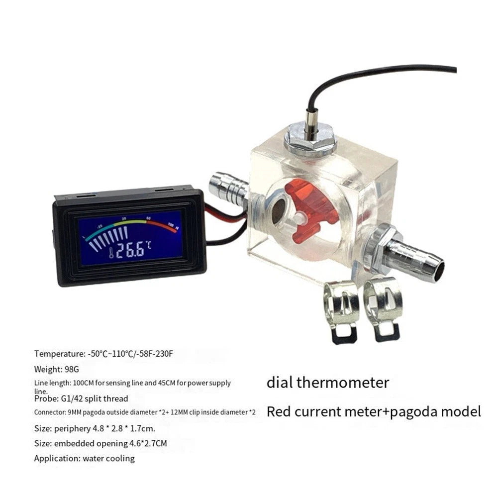 Flow Meter with LED Thermometer for Watercooled Systems (10 mm Hose)