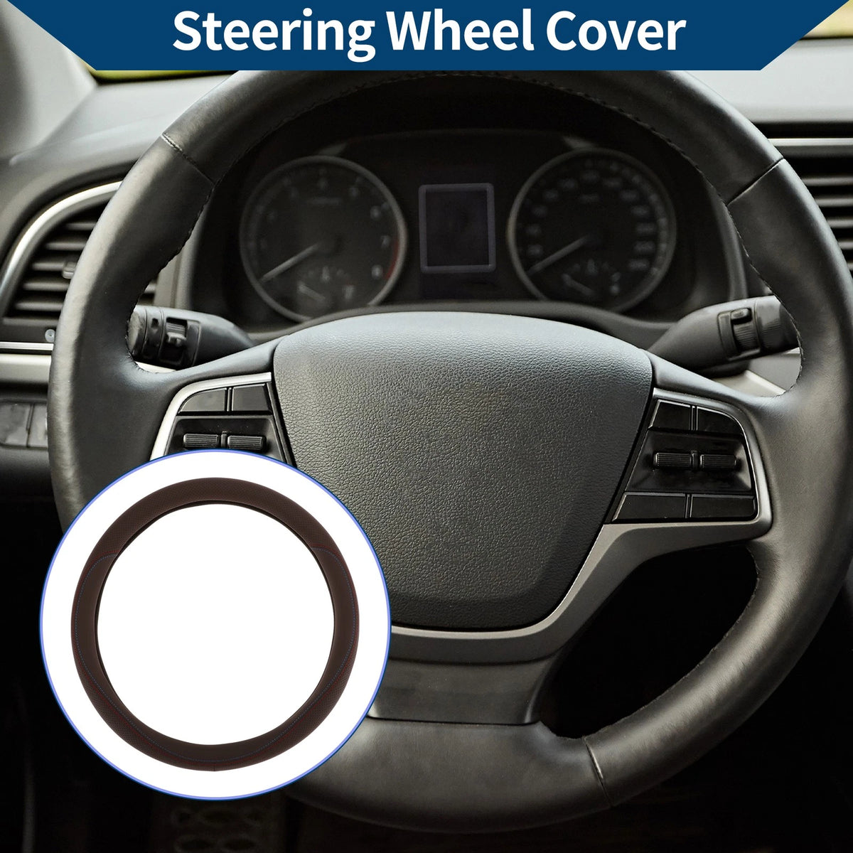 Rubber Steering Wheel Cover for Car (14.96" Deep Brown)