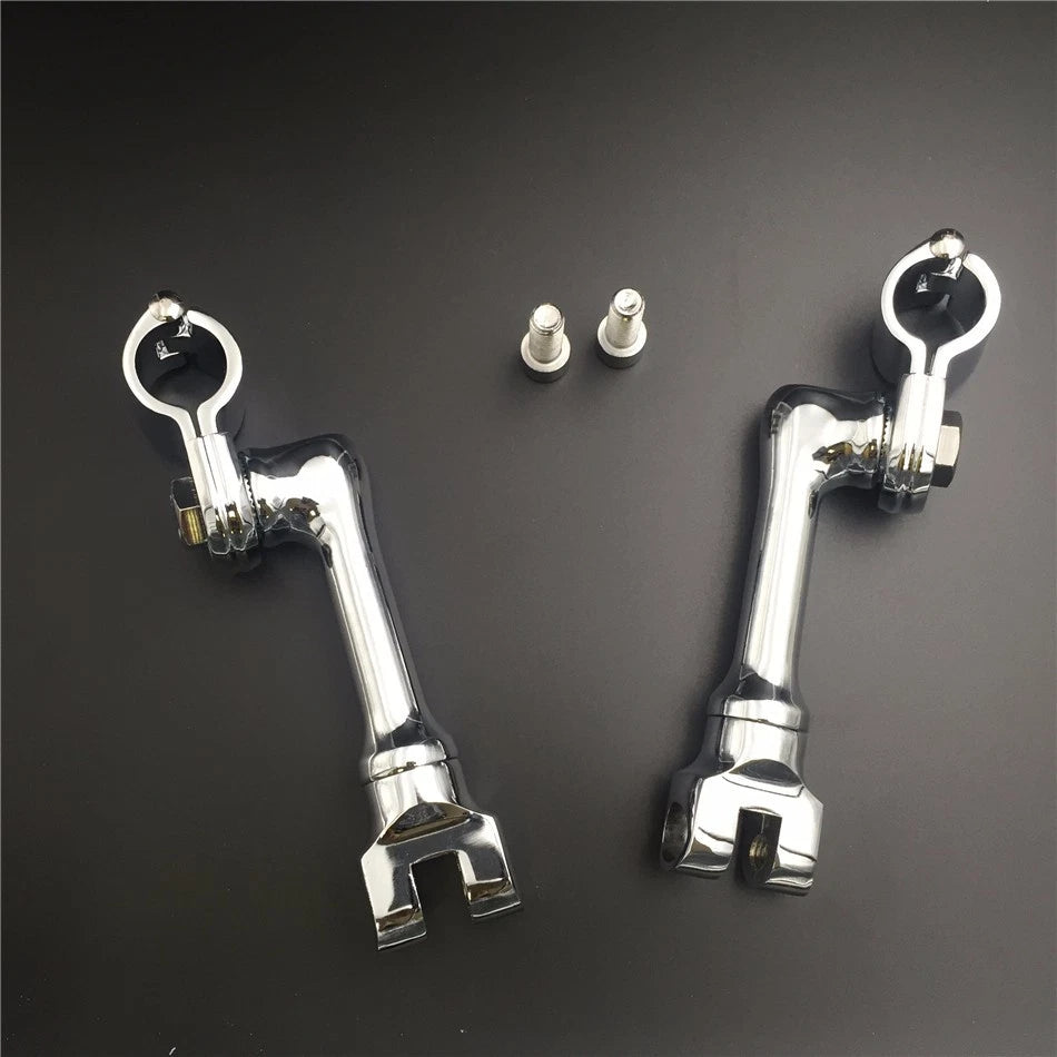 Chrome 1.5" Long Angle Adjustable Footpeg Mounting Kit for Universal Motorcycle