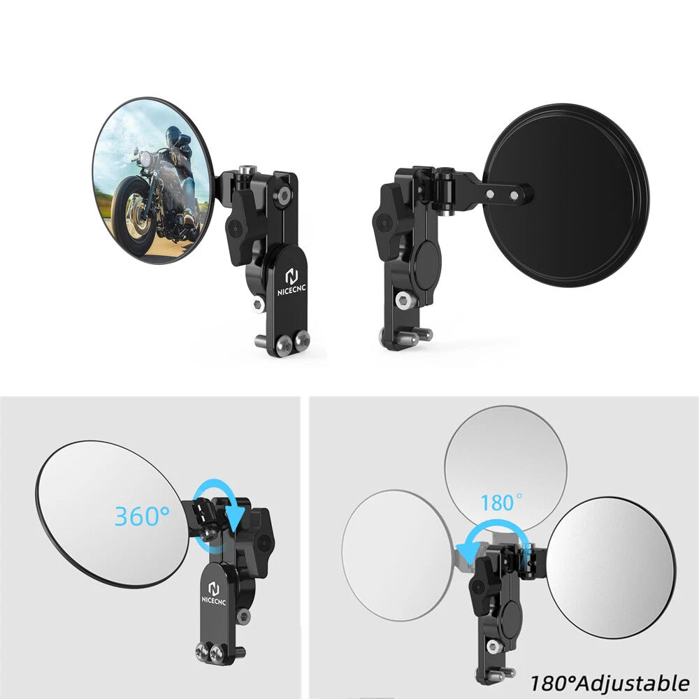 2X Foldable Quick Flip Round Convex Mirrors for Harley Touring (Universal)