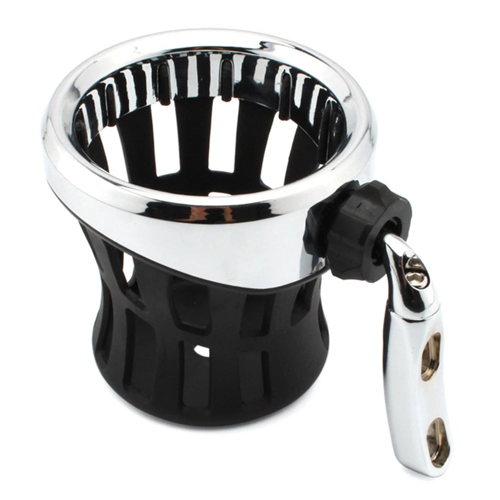 Universal Chrome Motorcycle Handlebar Cup Holder with Mesh Basket