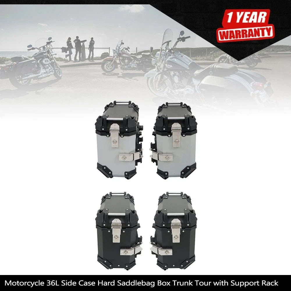 36L Hard Saddlebag Box Trunk for Motorcycle (with Support Rack)