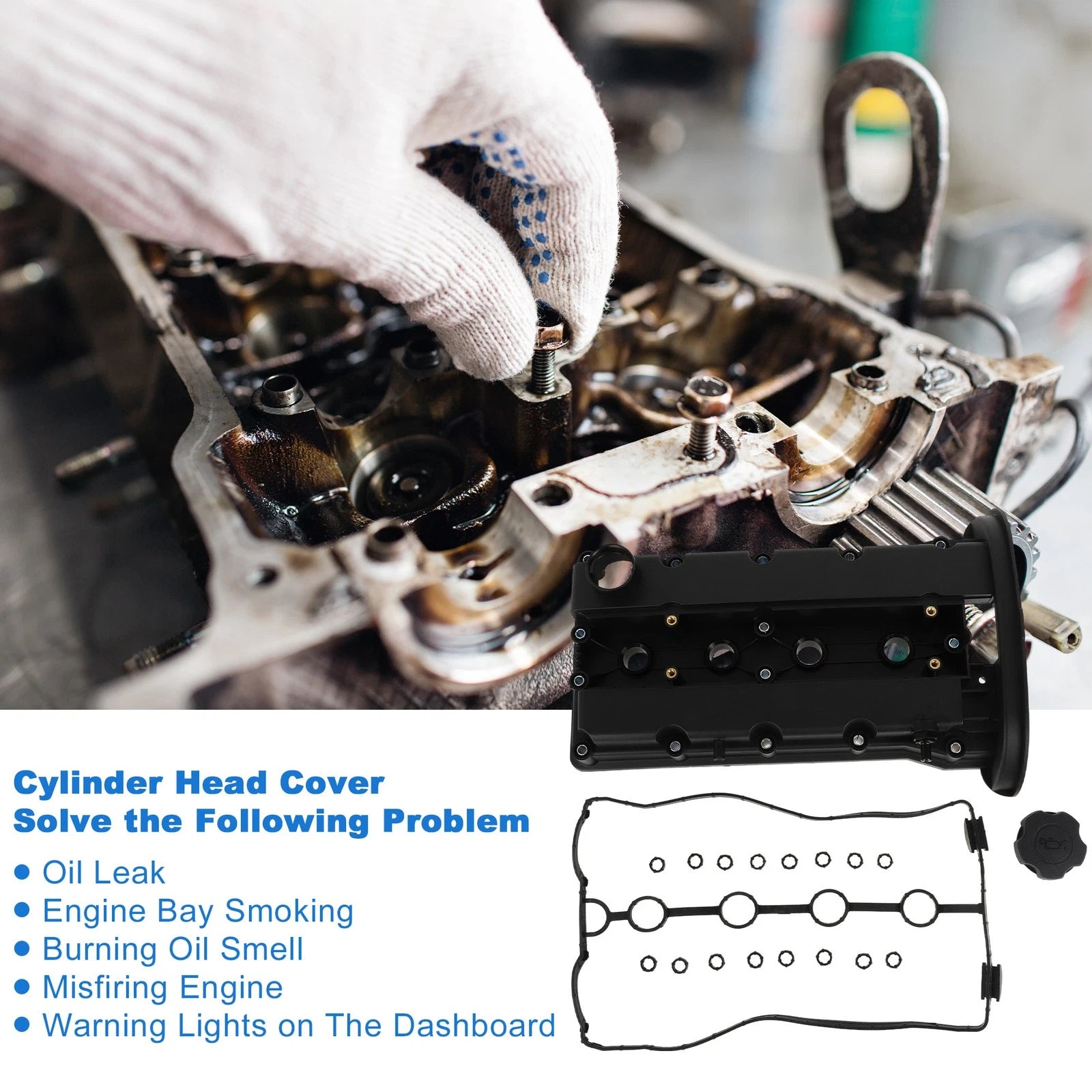 Front Engine Valve Cover with Gasket Replacement for Chevrolet Aveo 2003–2013