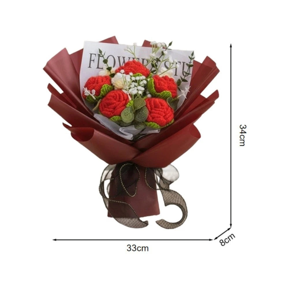 2X Handcrafted Rose Crochet Bouquet Decorative Flower Bundle