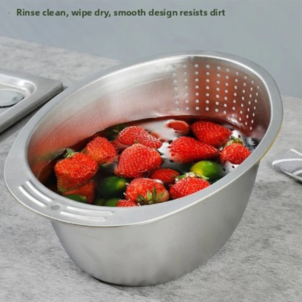 Stainless Steel Rice Washing Bowl Colander Strainer 26.3 x 12.8 cm
