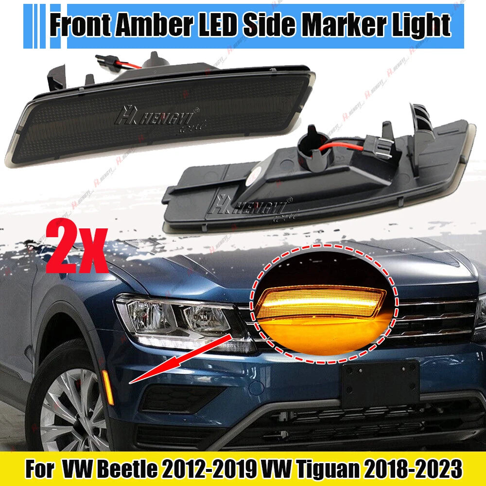 2X LED Front Bumper Side Marker Light for Tiguan (2008–2023) Amber Smoked