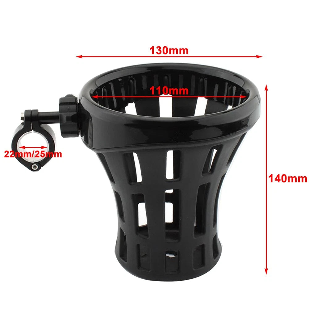 Chrome Drink Cup Holder for Motorcycle (7/8"-1" Clamp)