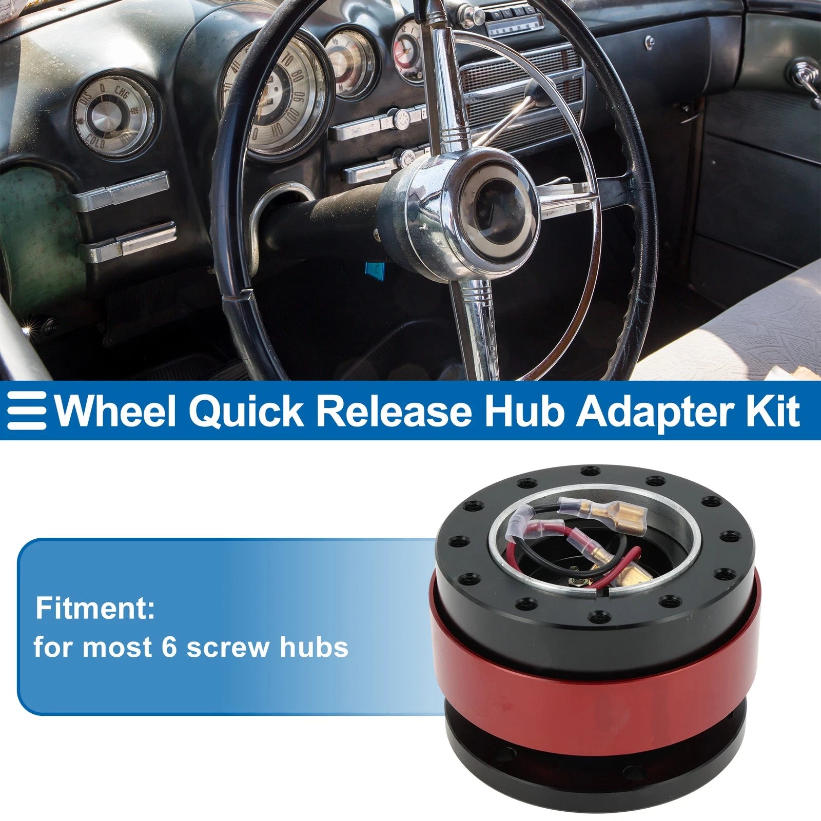 Steering Wheel Quick Release Hub Adapter for - 12 Hole, Black Red