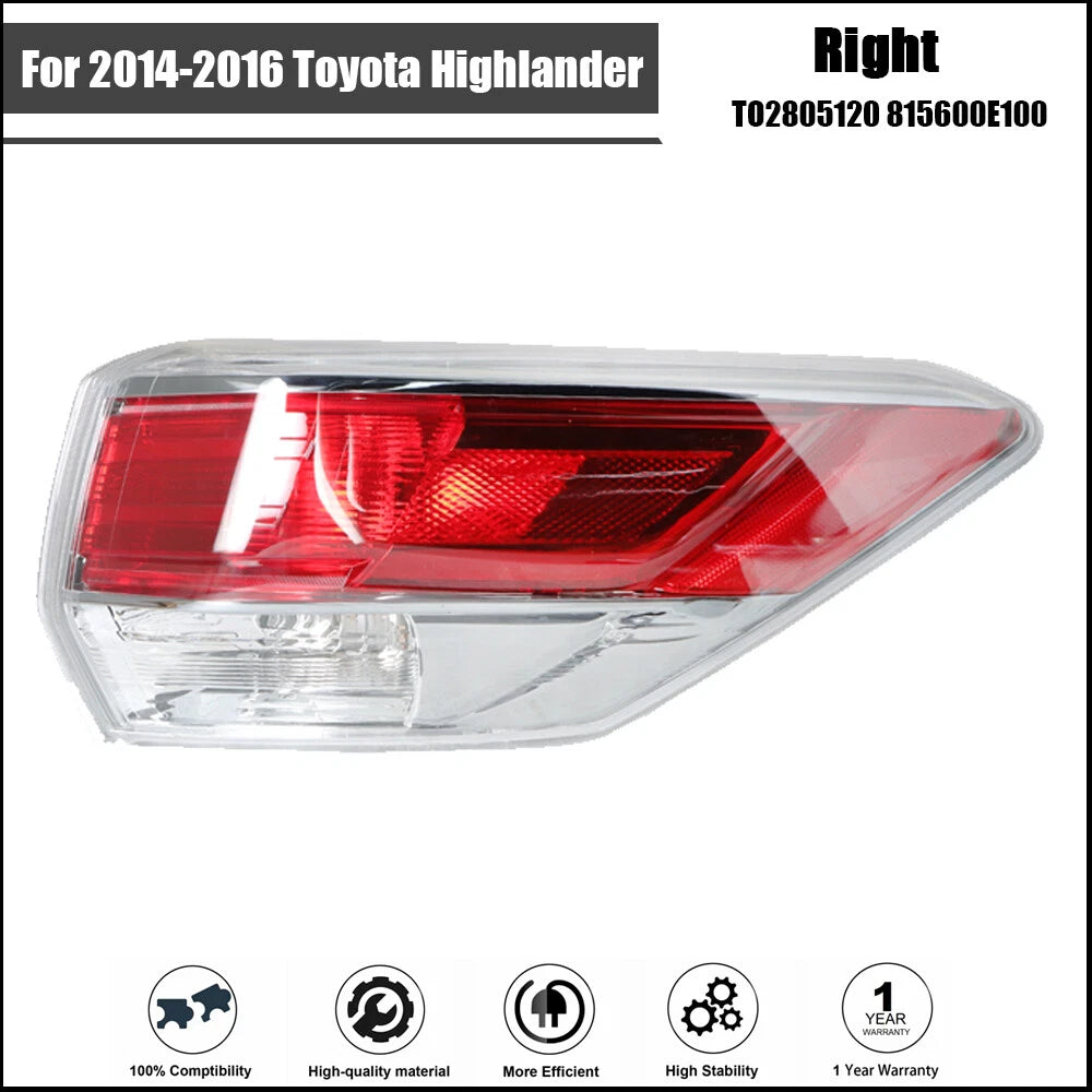 Taillight Assembly for Toyota Highlander (2014–2016) RH Outer 81560-0E020