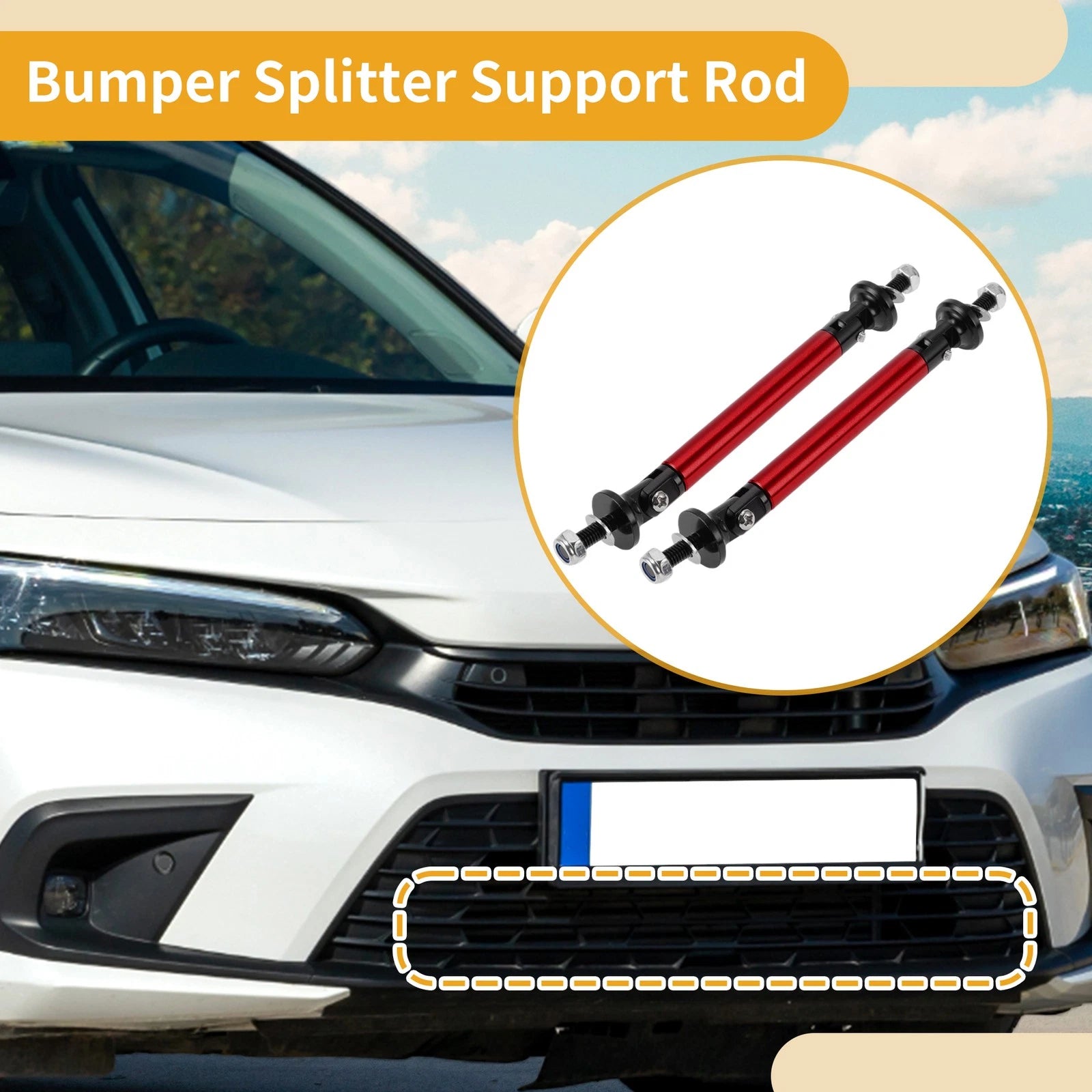 2X Adjustable Front Bumper Lip Splitter Strut Support Bars for