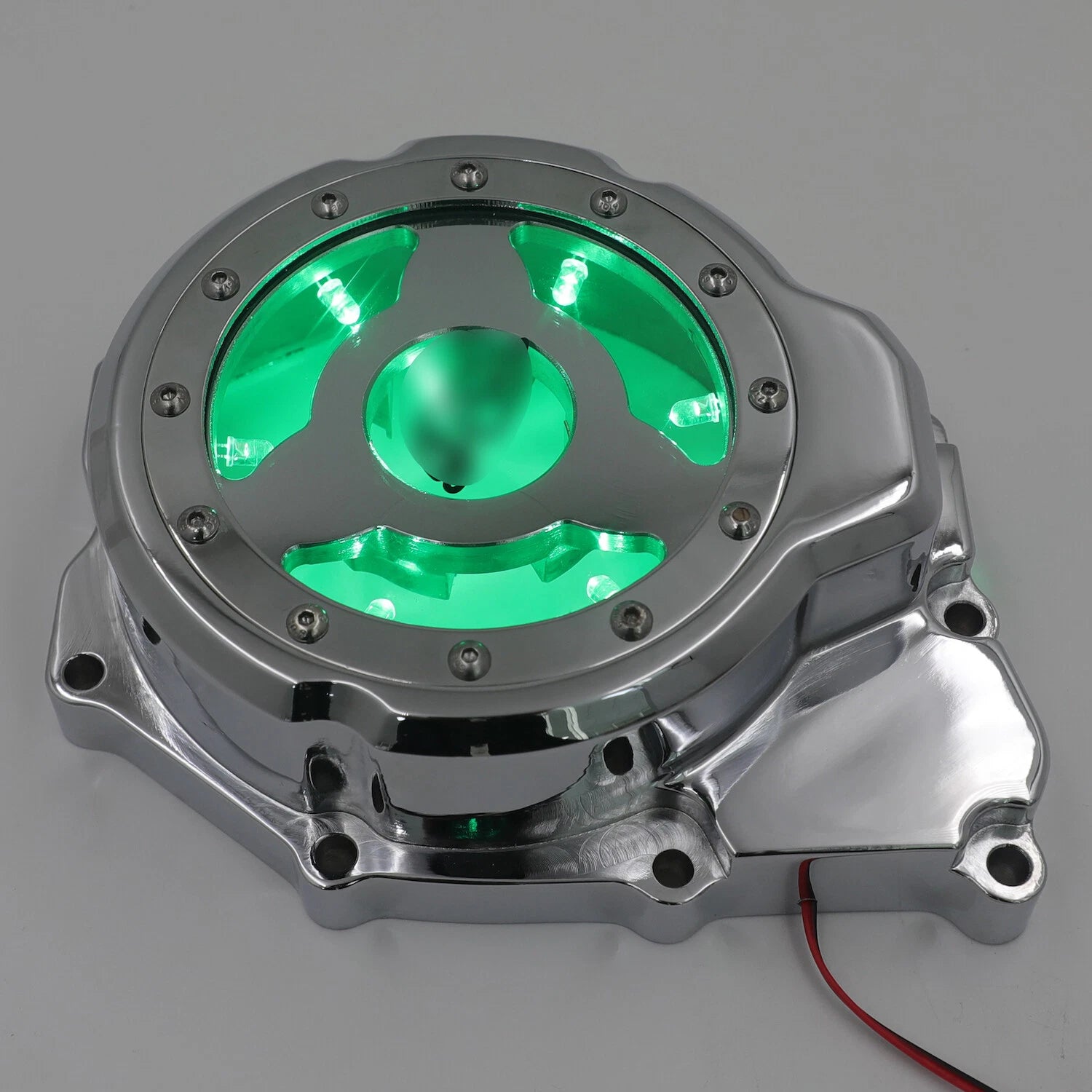Chrome Left Engine Stator Cover w/ Green LED for Yamaha YZF-R (2006–2014)