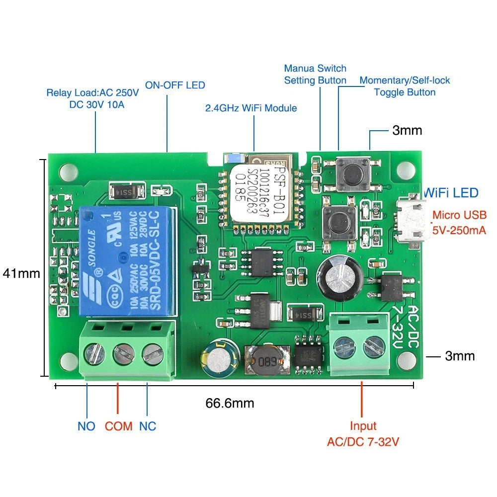 Smart Switch Module with Relay for EWELINK (5V 32V)