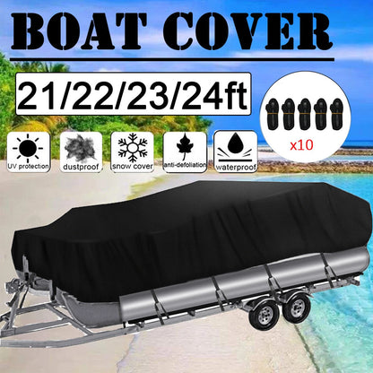 Boat Cover for Pontoon V-Hull Fish Runabout (Waterproof, Heavy Duty)